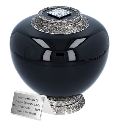 Exclusive Black Cremation Urn Swarovski Crystals Glass Funeral Urn for Adult