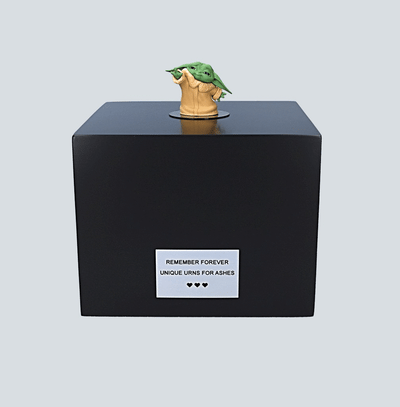 Yoda urn for ashes, wooden decorative ashes box for fans