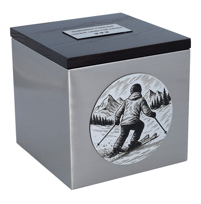 Urn for a skier Theme cremation urn with a skis