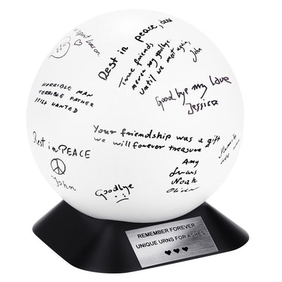 Urn with signatures, unique memorial urn, new funeral tradition