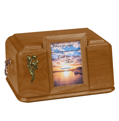Solid Wood Casket Inset Picture Frame Urn - Memorial Funeral Urn For Adult Ashes(Wu46D)