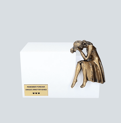 Unique Artistic Urn Nostalgia Adult Cremation Urn for Ashes (Art13S) White Base.