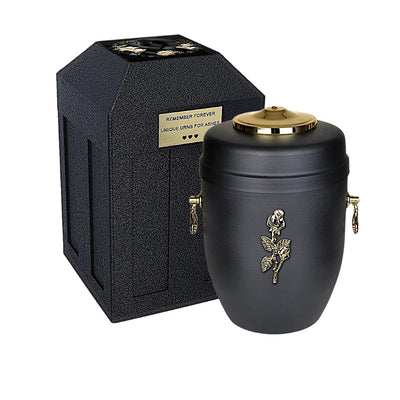 Funeral set - Vault and black metal urn for ashes