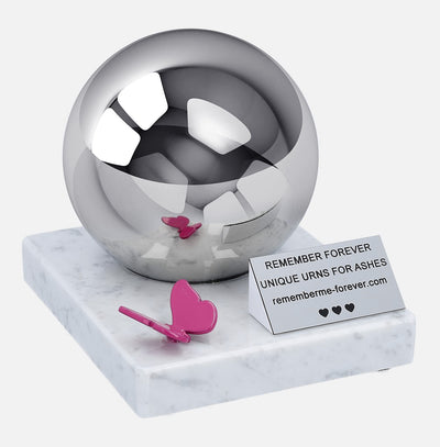 Memorial urn for baby Sphere cremation urn with engraved text Solid child size urn