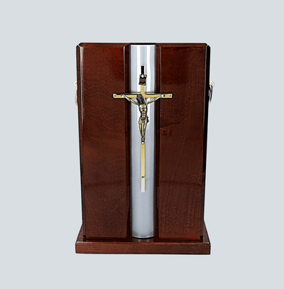 Beautiful Mahogany Wood Casket with Gold Cross and Handles Funeral Ashes Urn (Dn70)