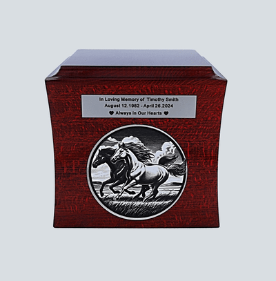 Cremation urn with horses