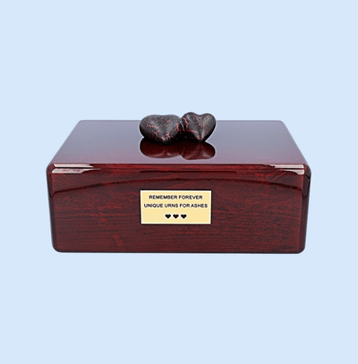 Wooden casket Adult Cremation Urn For Ashes Human Funeral Urn Side be side Crackle Hearts (WU52H)