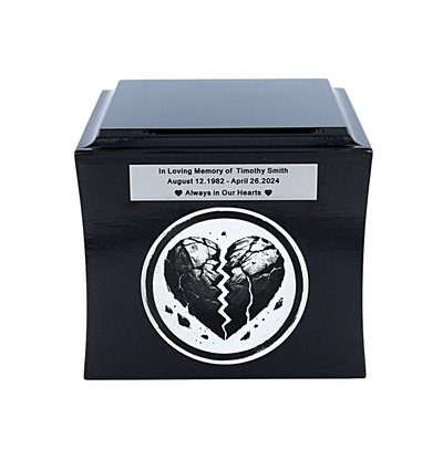 Urn with broken heart Urn for ashes Modern box shaped urn