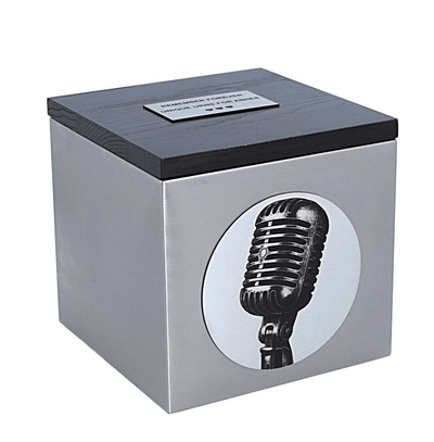 Urn with microphone for singer, songwriter