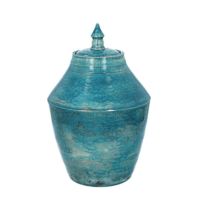 Turquoise funeral urn for an adult Handmade ceramic urn