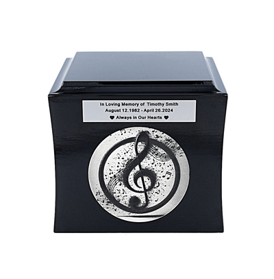Wooden urn with treble clef Urn for musician with notes Urn with sheet music
