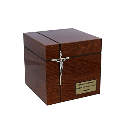 Catholic adult urn made of solid wood Box for ashes