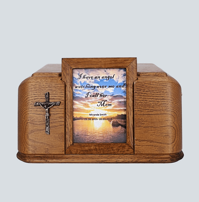 Solid Wood Casket Inset Picture Frame Urn - Memorial Funeral Urn For Adult Ashes(Wu46D)