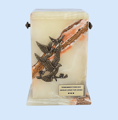 Stone Casket Natural  Onyx  with Flying Doves- Cremation Ashes Urn For Adult (12MG )