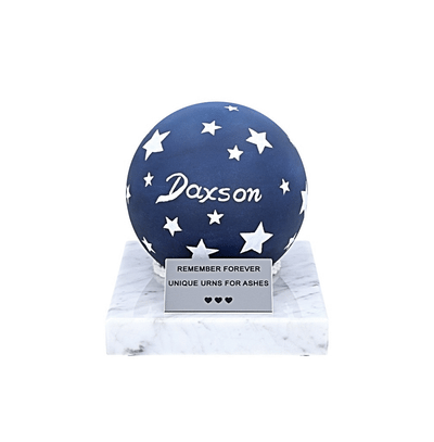 Hand painted child urn with stars and painted name