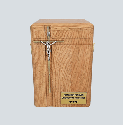 Beautiful Solid Wood Casket with Cross and Handles Funeral Ashes Urn for Adult (Wu43c)