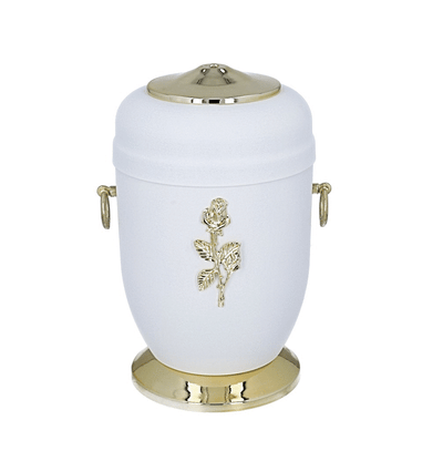 White metal adult urn with rose or cross Cremation urn for ashes