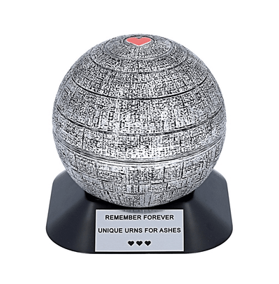 Child urn with red heart like a Death Star from Star Wars Unique theme urn
