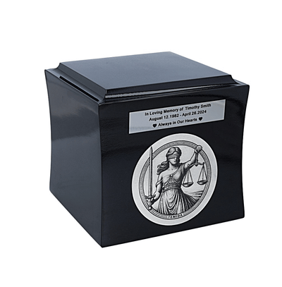 Thematic urn with Temida motif. Urn for a lawyer, judge, advocate