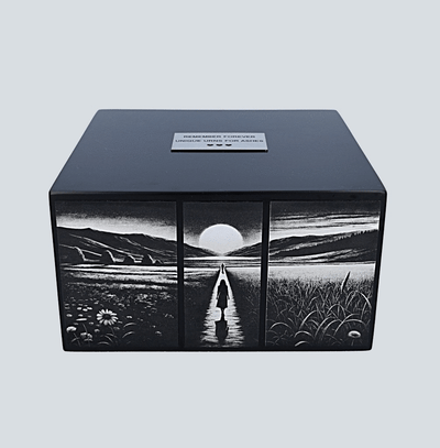 Black wooden personalized urn Triptych urn for human ashes Personalise box