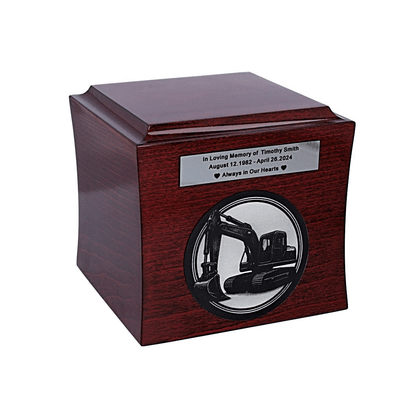 Theme urn for excavator operator, urn with excavator