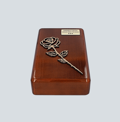 Wooden cremation urn with rose casket Adult size wood urn