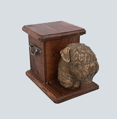 Beautiful  wood casket cremation  urn for dog’s ashes with  standing statue Black Russian Terrier (15)