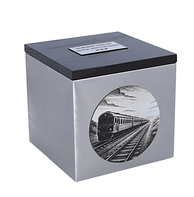 Funeral urn with train