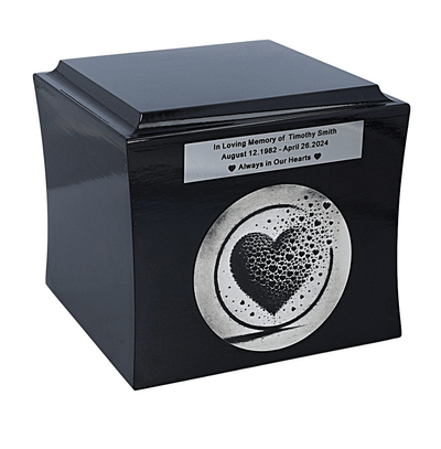 Wooden Urn with Shattered Heart Motif