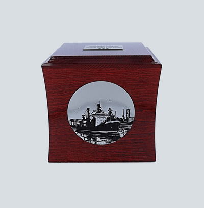 Ship urn for ashes for sailor Cremation urn with ship Mahogany wooden urn