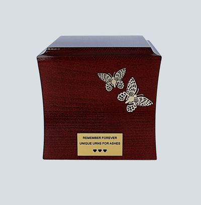 Urn with butterflies symbolic cremation urn made of mahogany wood urn Special urn for human ashes wooden casket Decorative casket urn adult