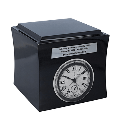Symbolic urn with a clock Memorial cremation urn for ashes