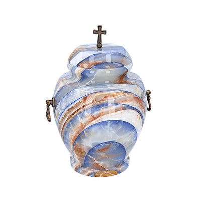 Blue natural stone urn for ashes Cremation urn made of onyx Solid urn