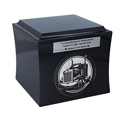 Wooden Urn for the Driver, Urn with truck motif