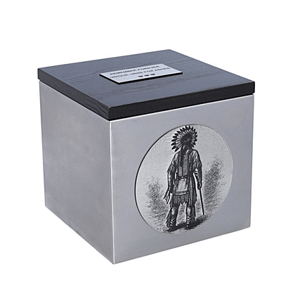 Urn for ashes with Indian figure