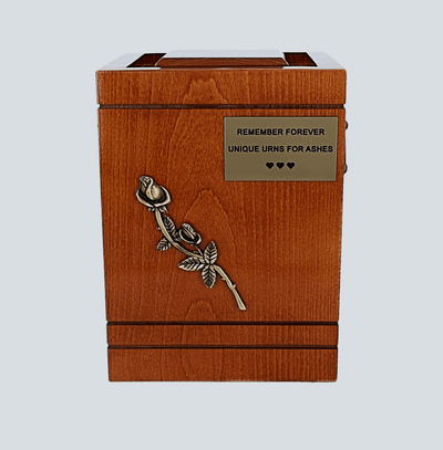 Wooden Cremation Casket Funeral Ashes Urn for Adult Unique memorial with rose  - (WU60)