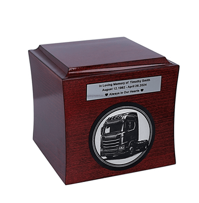 Driver themed urn with engraved truck