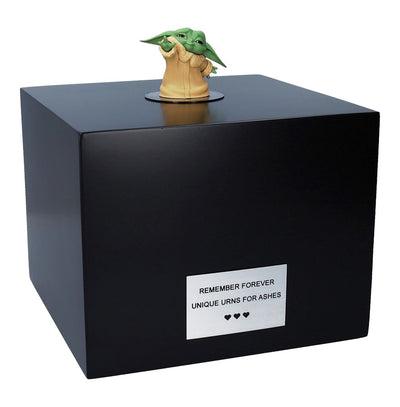 Yoda urn for ashes, wooden decorative ashes box for fans