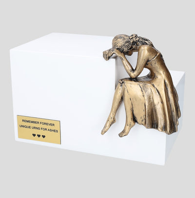 Unique Artistic Urn Nostalgia Adult Cremation Urn for Ashes (Art13S) White Base.