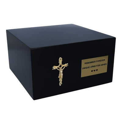 Catholic ashes container with cross Black box urn for ashes