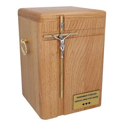 Beautiful Solid Wood Casket with Cross and Handles Funeral Ashes Urn for Adult (Wu43c)