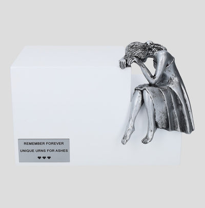 Unique Artistic Urn Nostalgia Adult Cremation Urn for Ashes (Art13B) White Base.