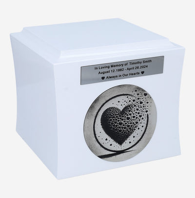 Wooden Urn with Shattered Heart Motif