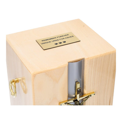 Beautiful Natural Wood Casket with Gold Cross and Handles Funeral Urn for Adult (Wu21)