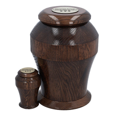 Premium Solid Oak Wooden Cremation Urn for Adult Ashes with Keepsake Urn