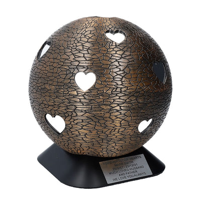 Urn with hearts, sphere shaped decorative urn