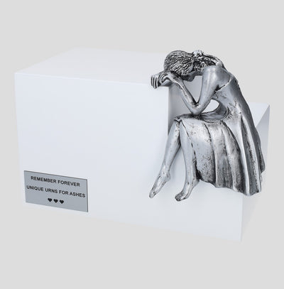 Unique Artistic Urn Nostalgia Adult Cremation Urn for Ashes White Base.