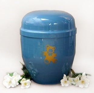 Child Blue Metal Cremation Urn. Funeral Urn For Ashes Small Metal Urn (UMF2) - unique.urns_caskets