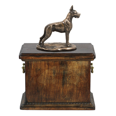Solid Wood Casket  Great Dane Cropped Dog Urn for Dog's ashes,with Dog statue.(33) - unique.urns_caskets