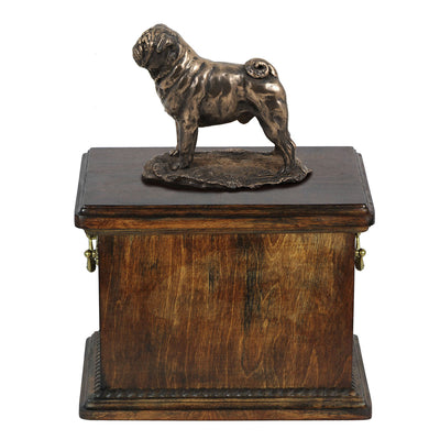 Solid Wood Casket Pug Memorial Urn for Dog's ashes,with Dog statue.(43) - unique.urns_caskets